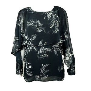 LYSSE Black White Floral Ruffle Top Small